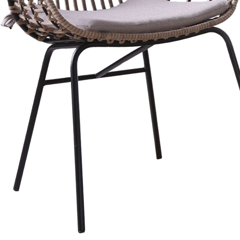 Niya Patio Chair Set of 2, Black Steel, Gray, Brown Outdoor Rattan Wicker