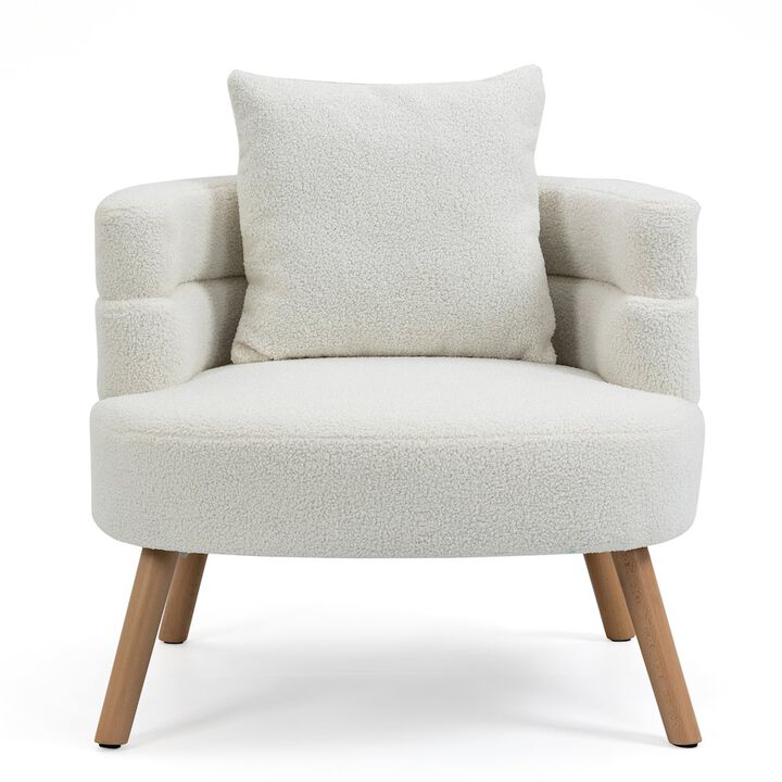 Glamour Home Azana White Boucle Accent Chair with Wood Legs