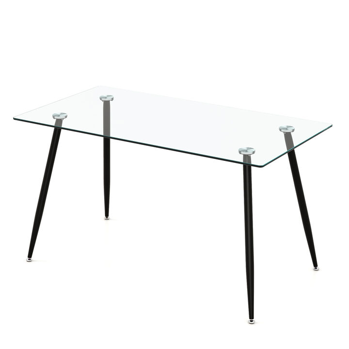 Modern Glass Rectangular Dining Table with Metal Legs