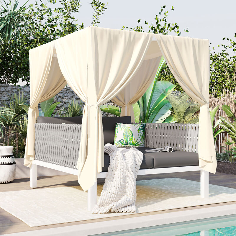 Merax Outdoor Patio Sunbed with Curtains