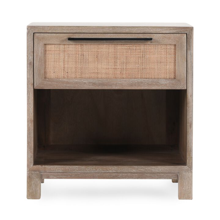 Jen 25 Inch Nightstand with 1 Drawer, Open Shelf, Brown Solid Mango Wood - Benzara
