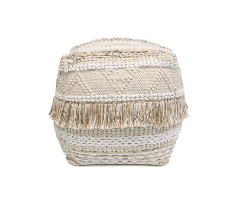 Pasargad Home Grandcanyon Cotton Braided with Tassel Pouf, Beige