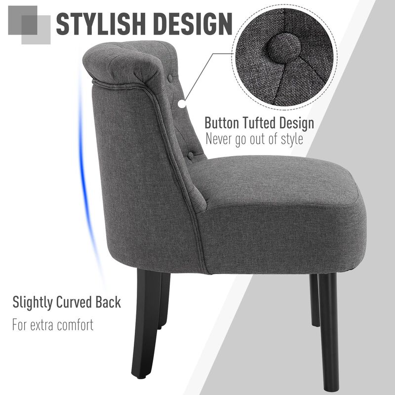 Modern Accent Leisure Chair with Mid Back Button-Tufted Upholstered Fabric and Wooden Legs for Living Room and Bedroom, Dark Grey