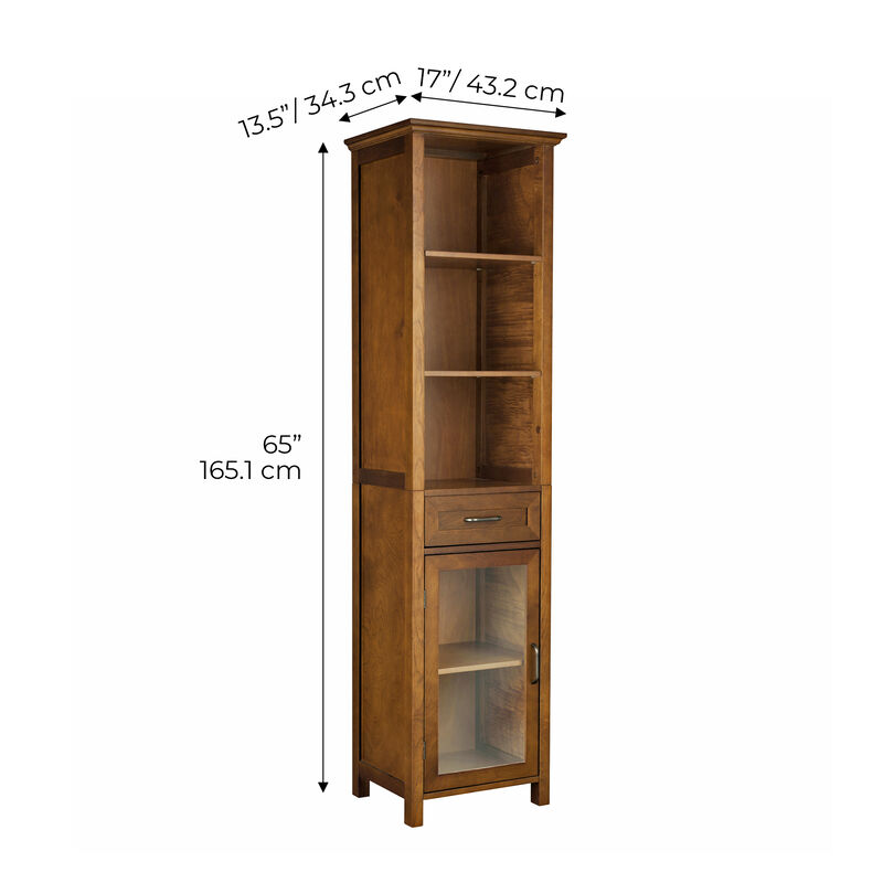 Teamson Home Avery Linen Cabinet with 1 Drawer and 3 open shelves - Wood veneer with Oil Oak finish