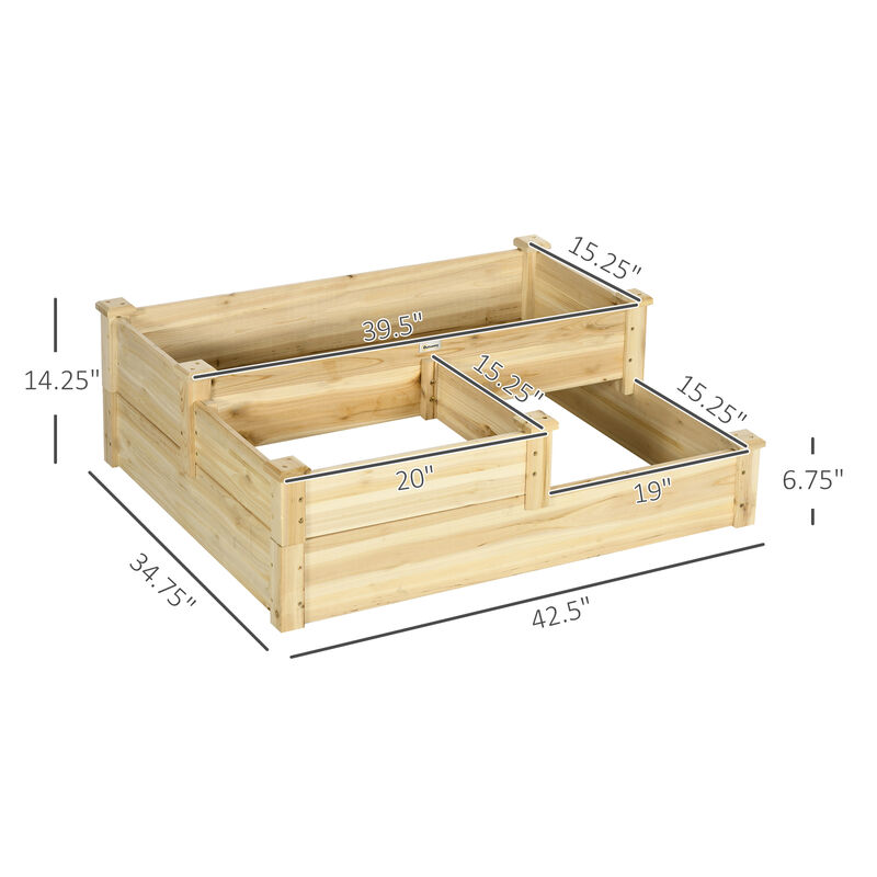 Outsunny 3 Tier Raised Garden Bed, Outdoor Planter Box, Wooden Garden Box with Open Bottom for Growing Vegetables, Herbs, Flowers, 42.5" x 34.75" x 14.25", Natural