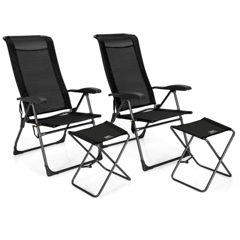 Hivvago 4 Pieces Patio Adjustable Back Folding Dining Chair Ottoman Set