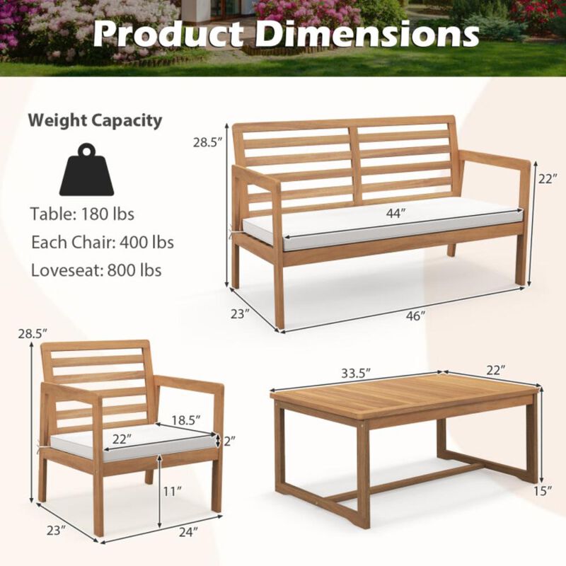 Hivvago 4 Piece Wood Patio Conversation Set with 2 Armchairs and Coffee Table