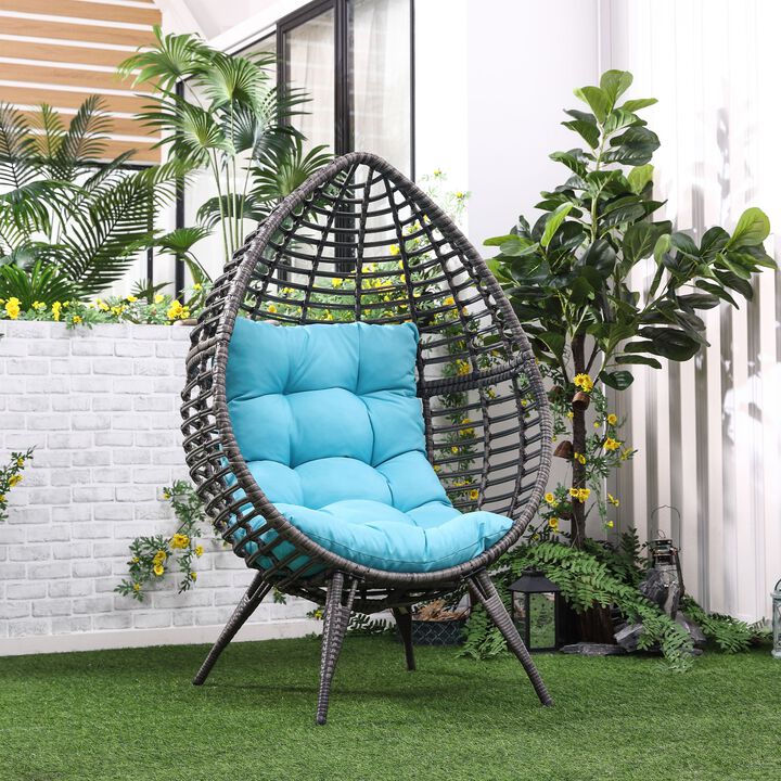 Sky Blue Patio Egg: Teardrop Wicker Lounge Chair with Cushion