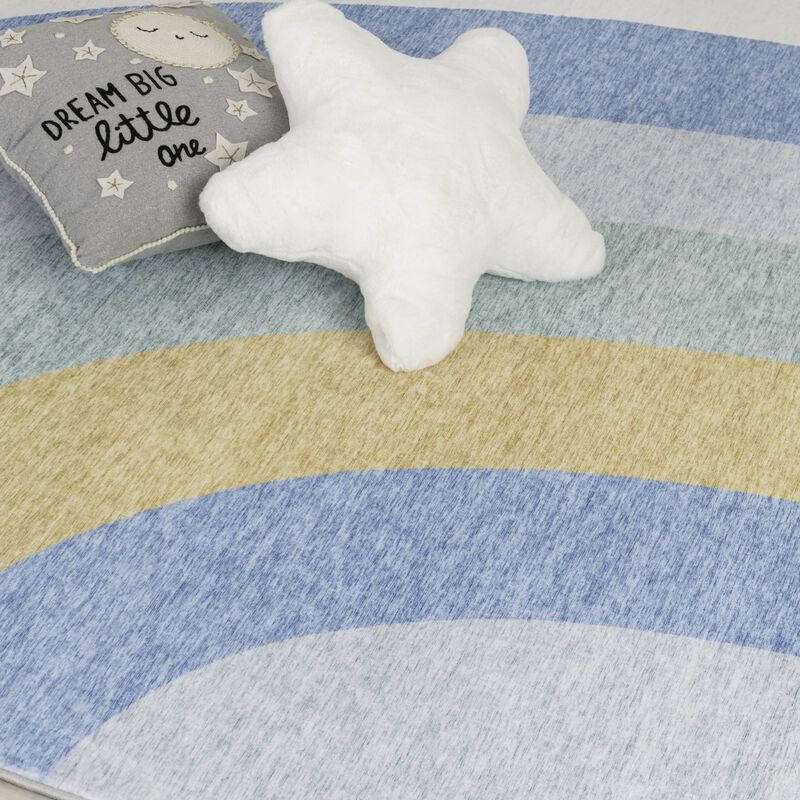 Soft Steps Playtime Rainbow Light Blue Ivory Soft Indoor Area Rug