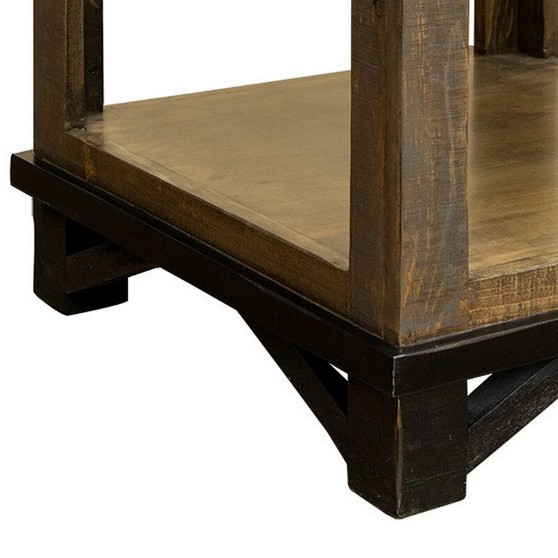 Peya 26 Inch Side End Table, Shelf, 1 Drawer, Distressed Gray, Brown Wood -Benzara