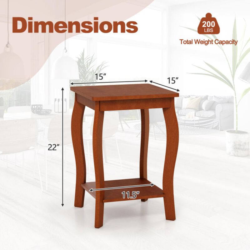 Hivvago 15 Inch 2-Tier Square End Table with Storage Shelf Set of 2