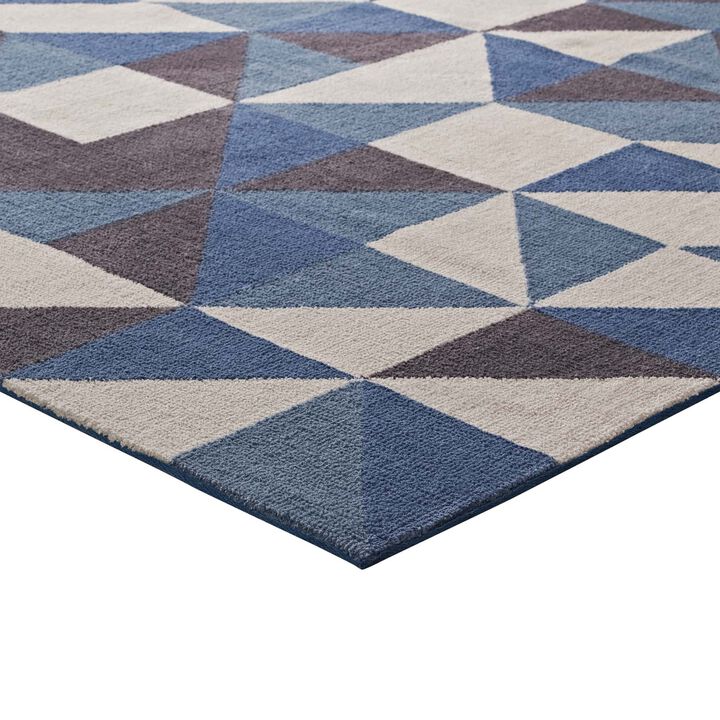 Kahula Geometric Triangle Mosaic 5x8 Area Rug - Blue, White and Gray