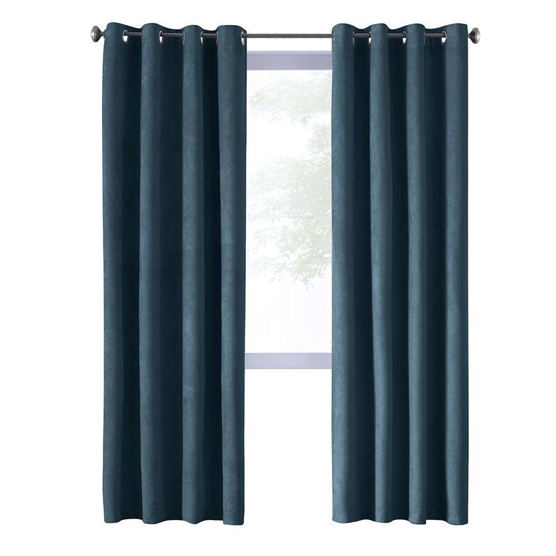 Thermaplus Navar Faux Suede Textured Blackout Window Treatment Grommet Curtain Panel for Bedroom Livingroom 54" x 63" Navy