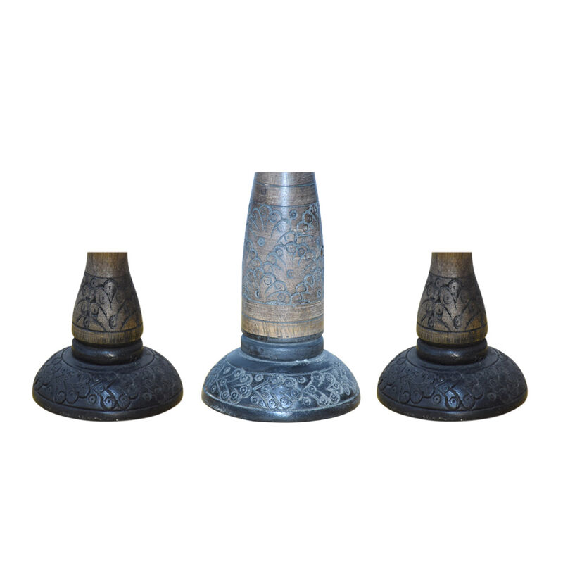 Traditional Black Wash Eco-friendly Handmade Mango Wood Set Of Three 6",12" & 6" Pillar Candle Holder
