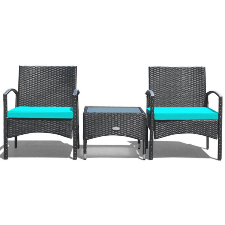 Hivvago 3 Pieces Patio Wicker Rattan Furniture Set with Cushions for Lawn Backyard