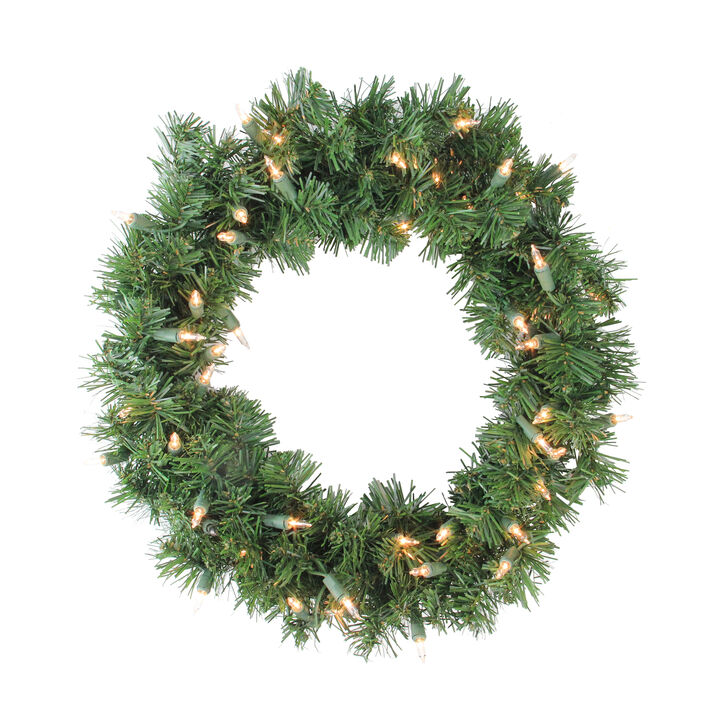 16" Pre-Lit Deluxe Windsor Pine Artificial Christmas Wreath  Clear Lights