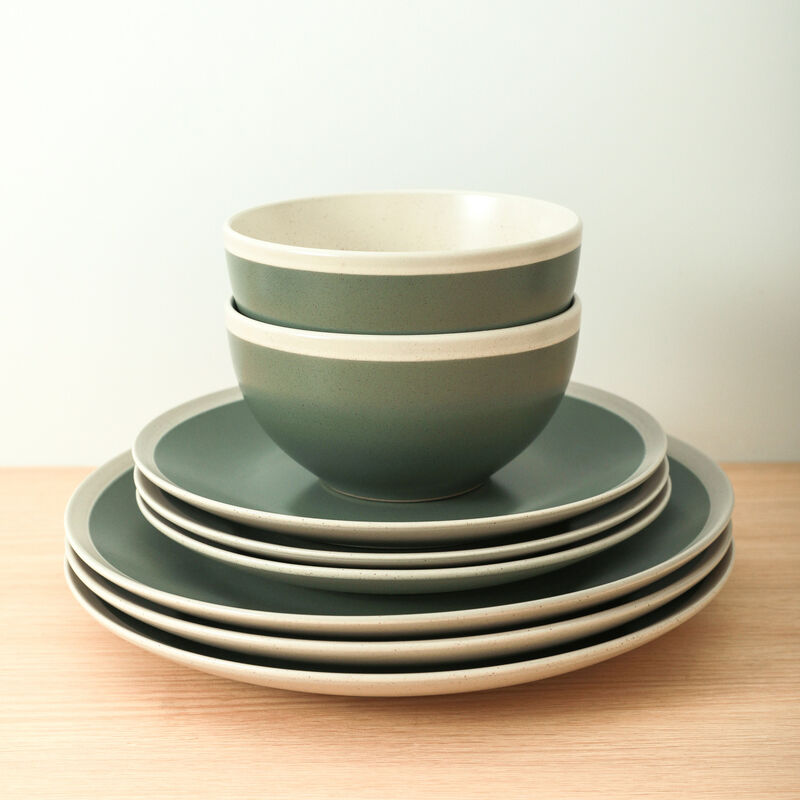 Stone Lain Serenity Stoneware 16 Piece Dinnerware Set, Green and Cream