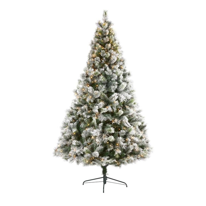 Nearly Natural 8-ft Flocked Oregon Pine Artificial Christmas Tree with 500 Clear Lights and 1172 Bendable Branches