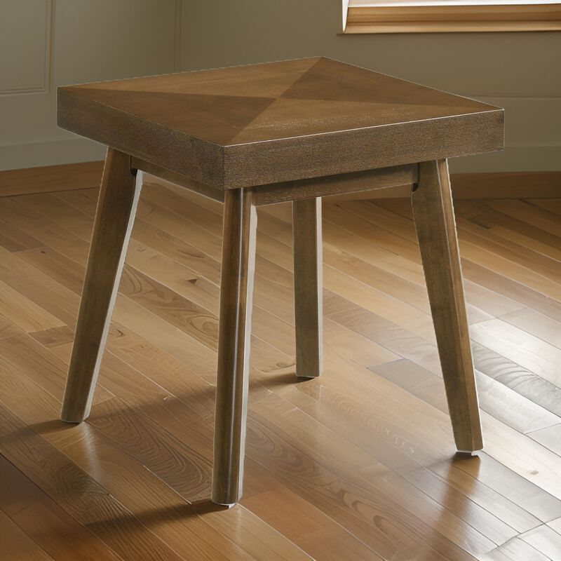 Layla End Table, 22 Inch Square Top, Diamond Parquet, Walnut Brown Wood - Benzara