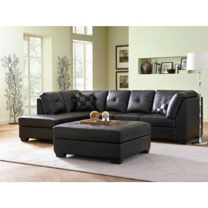 Hivvago Black Bonded Leather Sectional Sofa with Left Side Chaise