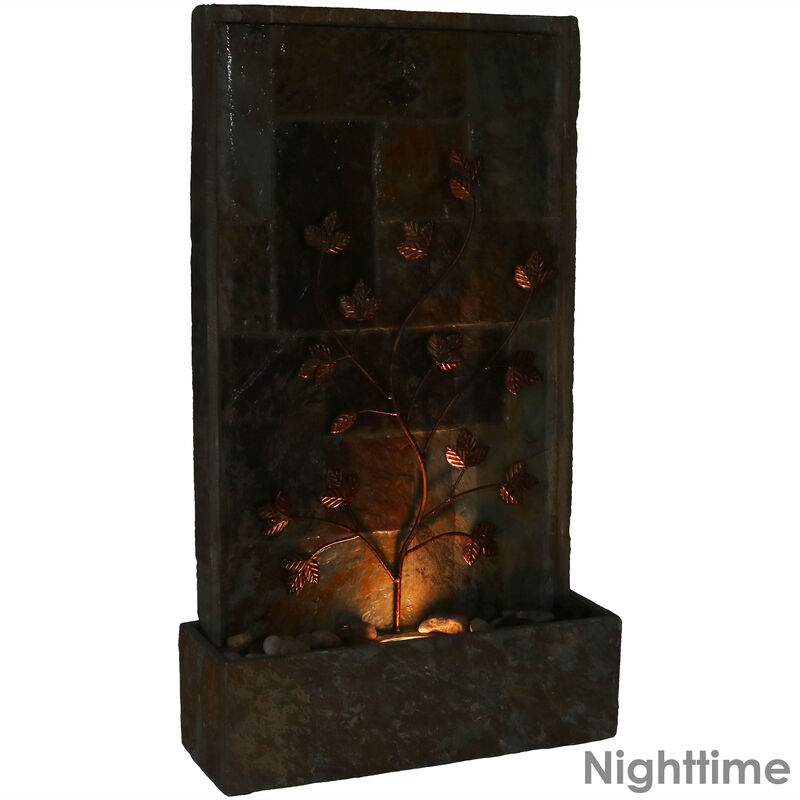 Sunnydaze Natural Slate Floor Water Fountain with Vines/LED Lights - 32 in