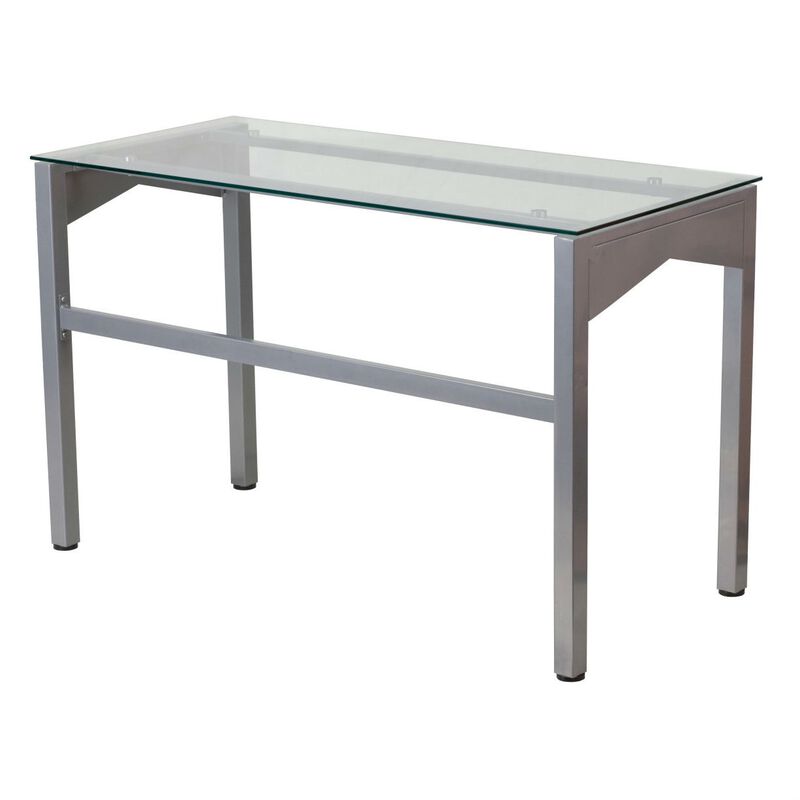 Hivvago Rectangular Writing Table Office Desk with Clear Tempered Glass Surface