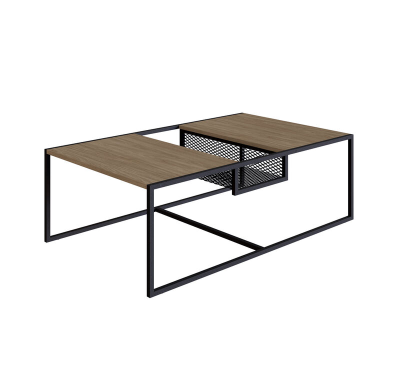 Kybele Brown and Iron Mesh Middle Shelf Coffee Table