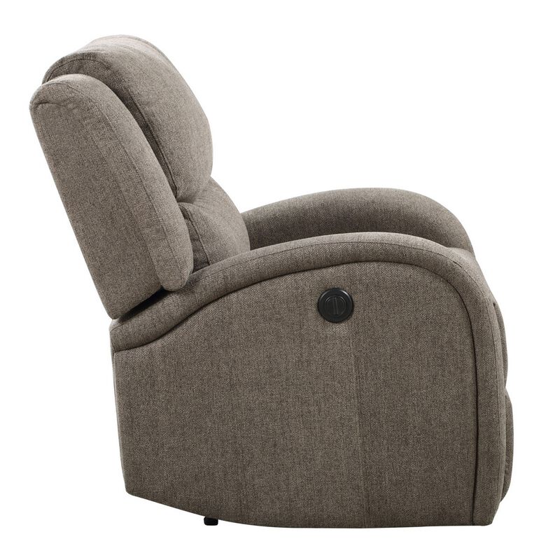 Karena 38 Inch Power Reclining Accent Chair, Brown Chenille, Solid Wood - Benzara