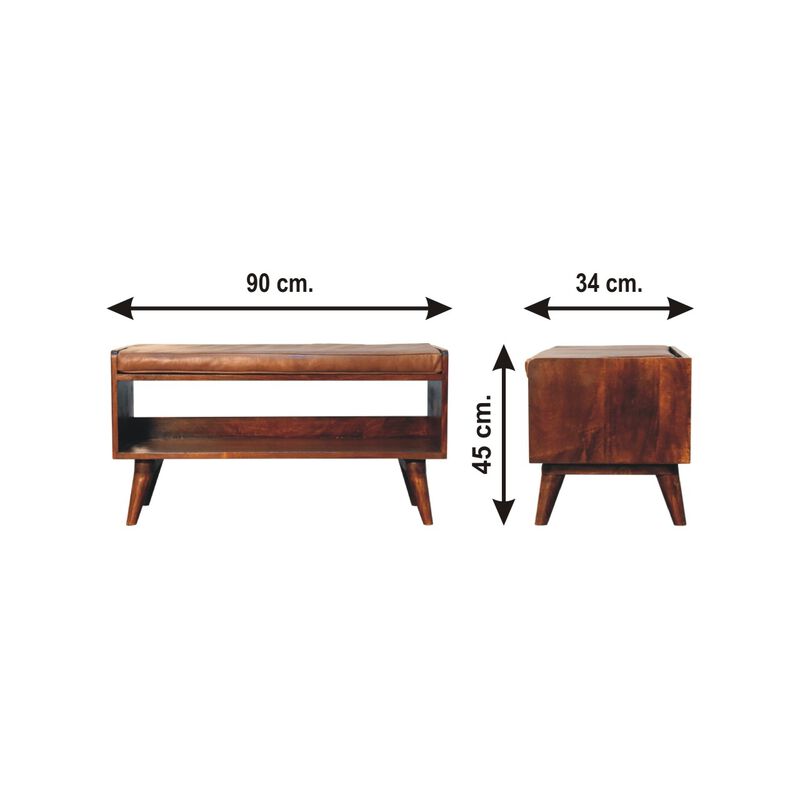 Artisan Furniture Chestnut Bench with Brown Leather  Solid Wood Seatpad