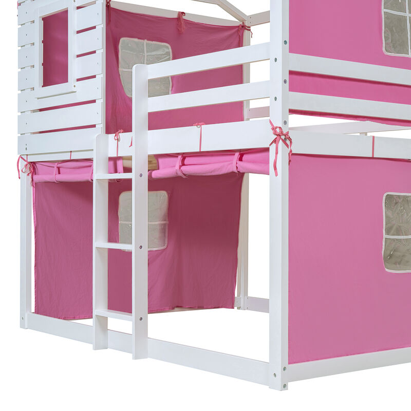 Merax Wood House Bunk Bed with Tent