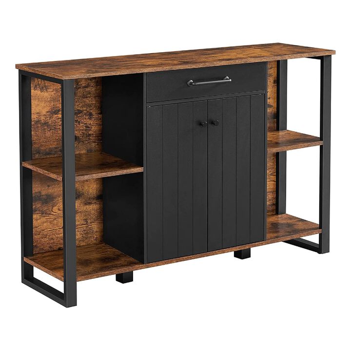 Grace 47 Inch Wood Sideboard Buffet Cabinet, Adjustable Feet, Rustic Brown-Benzara