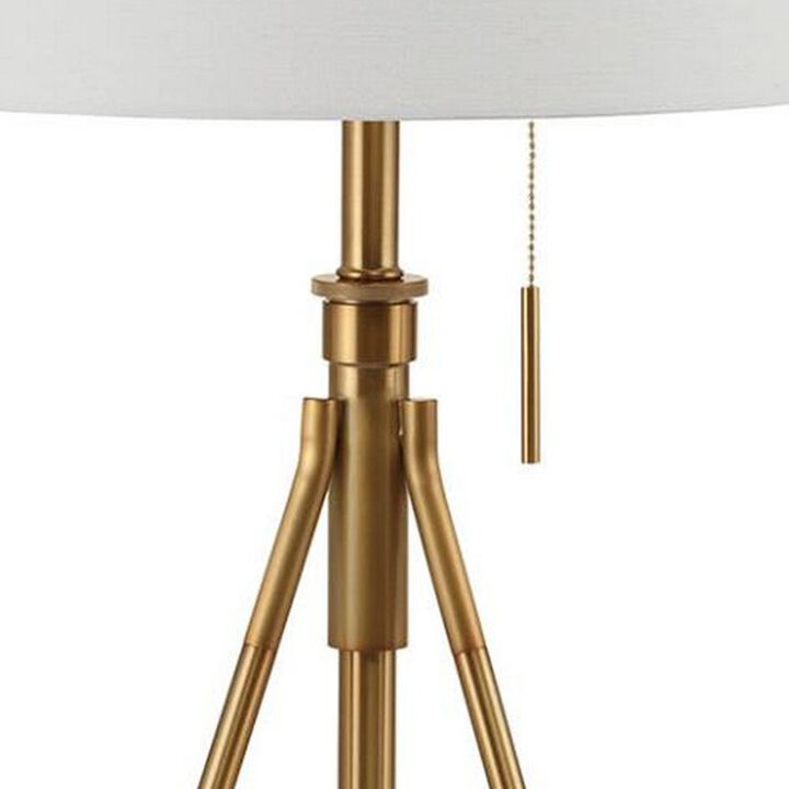 32-37 Inch Table Lamp, Adjustable Height, Modern Tripod Legs, Metal, Gold - Benzara