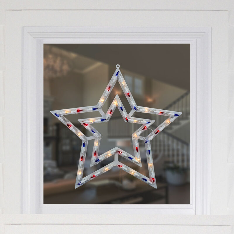 Lighted Patriotic Star Window Silhouette Decoration - 17" - Red  White and Blue