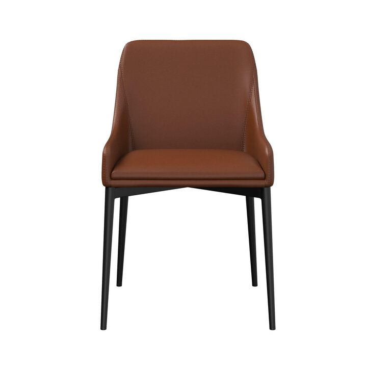 21 Inch Dining Chair, Set of 2, Sleek Black Base, Vegan Leather, Cognac - Benzara