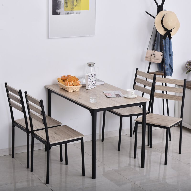 Gray Compact Dining: 5-Piece Wooden Kitchen Table and Chairs Set