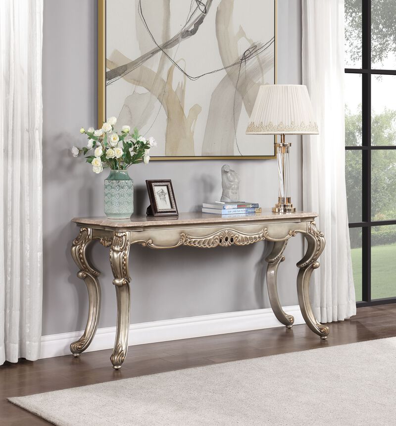 Miliani Sofa Table, Natural Marble & Antique Bronze Finish LV01785