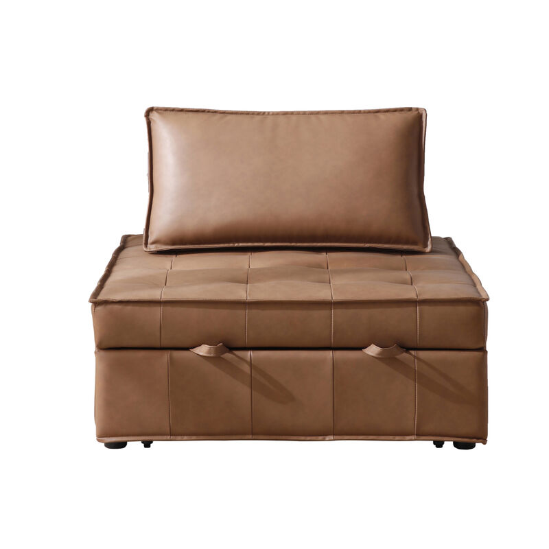 Multipurpose Faux Leather Ottoman Lazy Sofa Pulling Out Sofa Bed (Brown)
