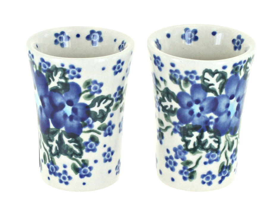 Blue Rose Polish Pottery Sierra 2 PC Shooter/Shot Glass Set