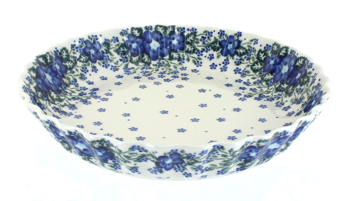 Blue Rose Polish Pottery Garden Tulip Pie Plate