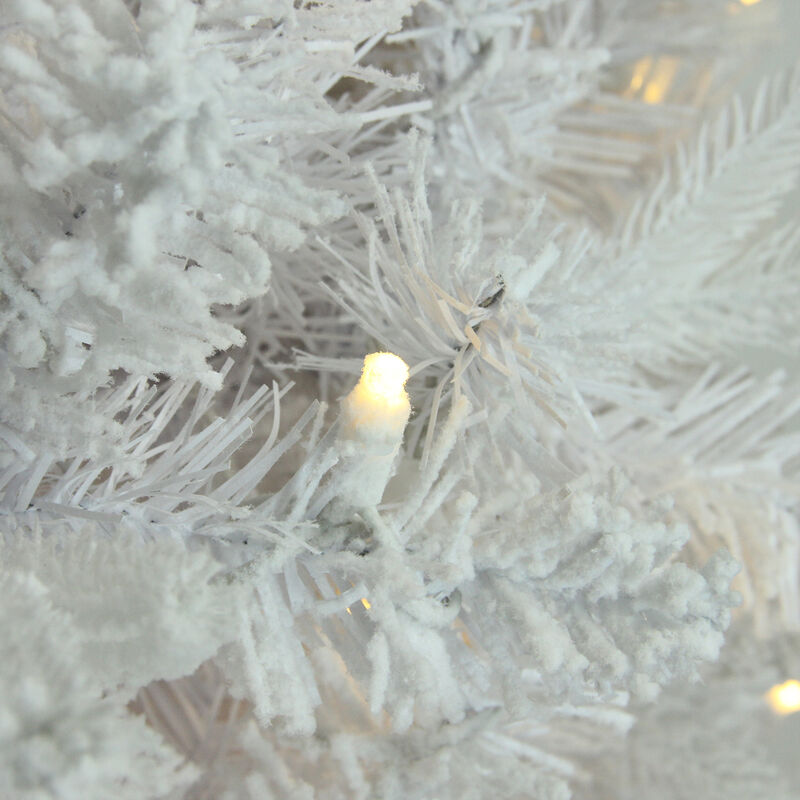 9' Pre-Lit Slim Flocked White Pine Artificial Christmas Tree - Warm White LED Lights