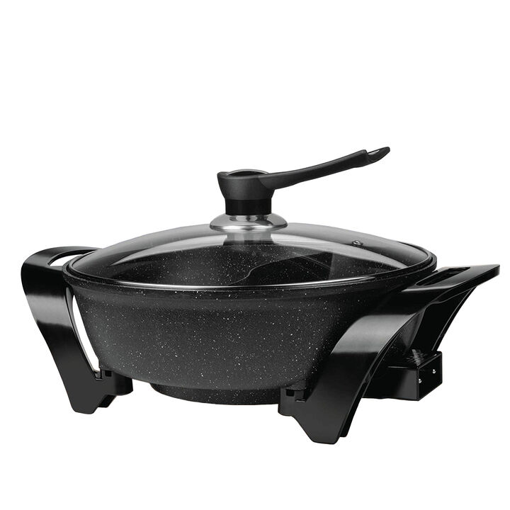 Brentwood Electric Non-Stick 6Qt Shabu Shabu Pot with Divider in Black