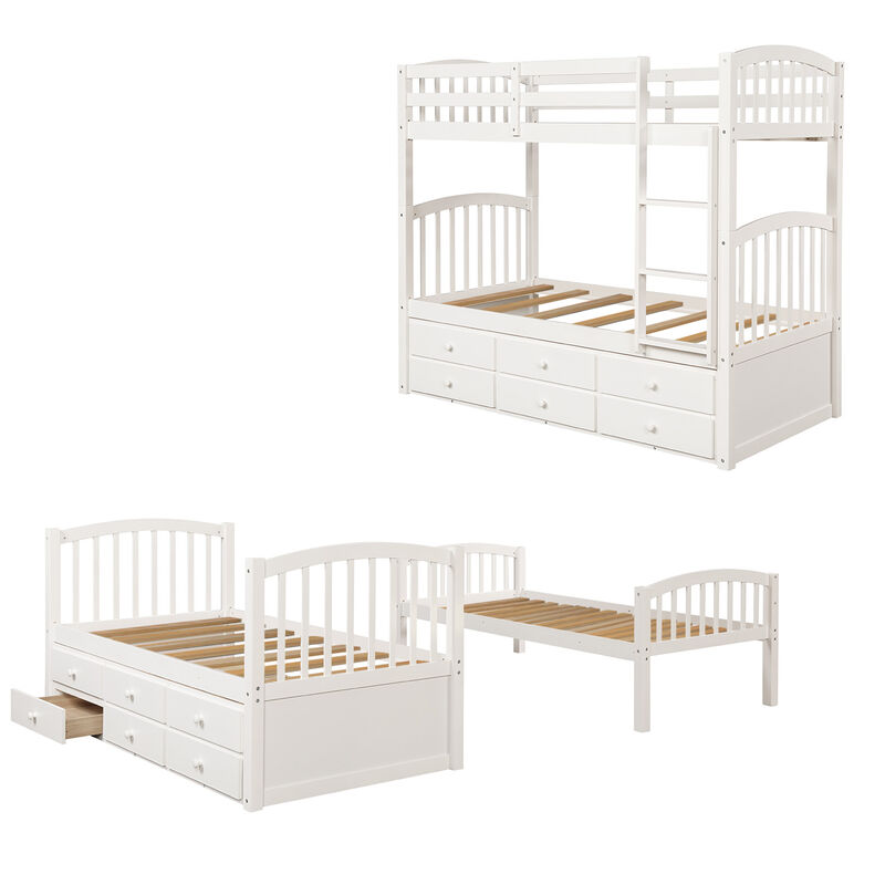 Twin Bunk Bed With Ladder, Safety Rail, Twin Trundle Bed With 3 Drawers For Teens Bedroom