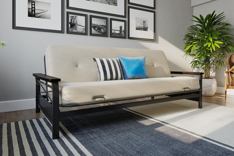 Natalie Metal Futon Frame with Wood Armrests