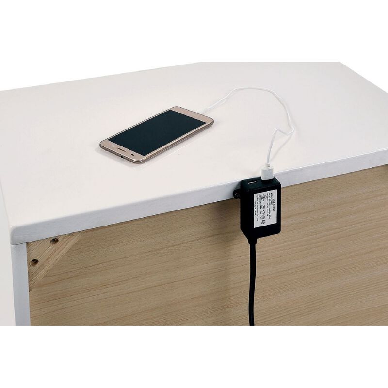 Contemporary 1pc Nightstand White Color High Gloss Lacquer Coating Chrome Handles and Feet Bedside Table USB Charger
