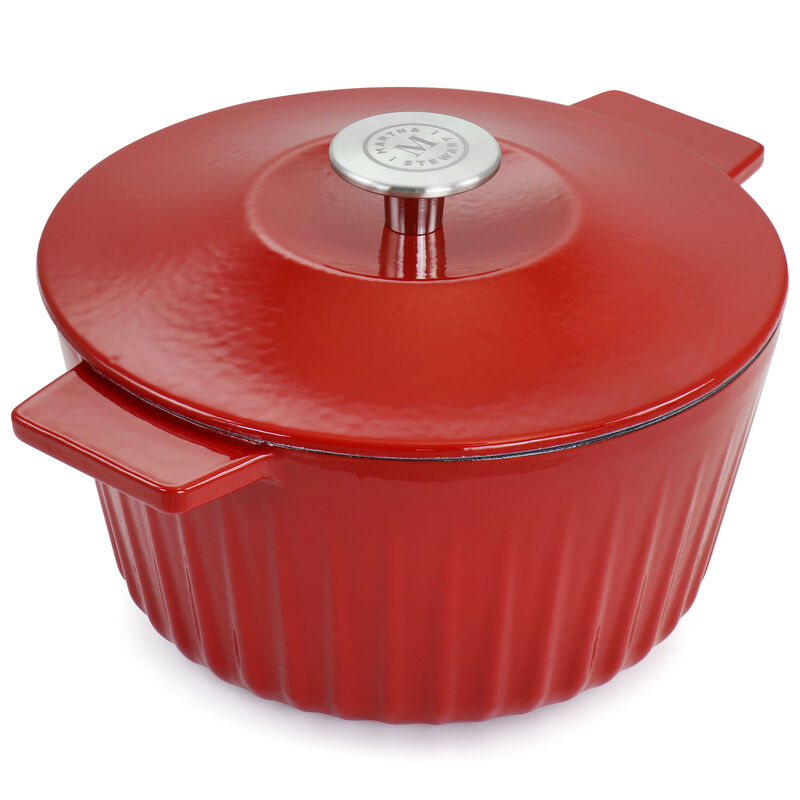 Martha Stewart 5 Quart Enameled Cast Iron Round Dutch Oven in Red with Lid