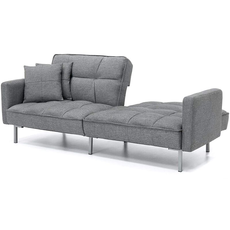 Modern Grey Linen Split Back Futon Sofa Bed Couch