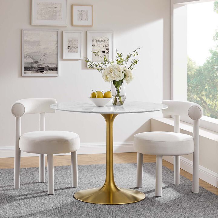 Modway - Lippa 40" Round Artificial Marble Dining Table Gold White