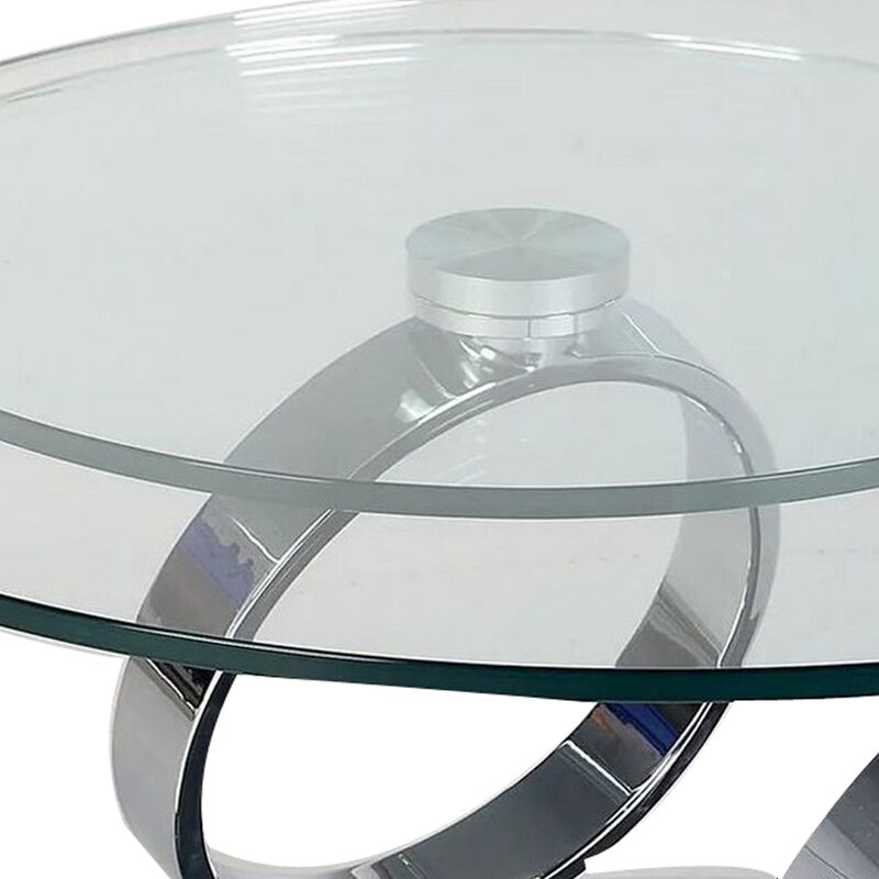 Puf 32-53 Inch Extendable Coffee Table, 2 Round Tempered Glass Tops, Chrome - Benzara