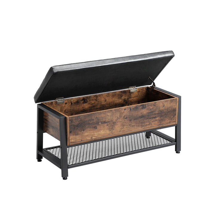 Industrial Storage Bench – Shoe Bench with Padded Seat and Metal Shelf