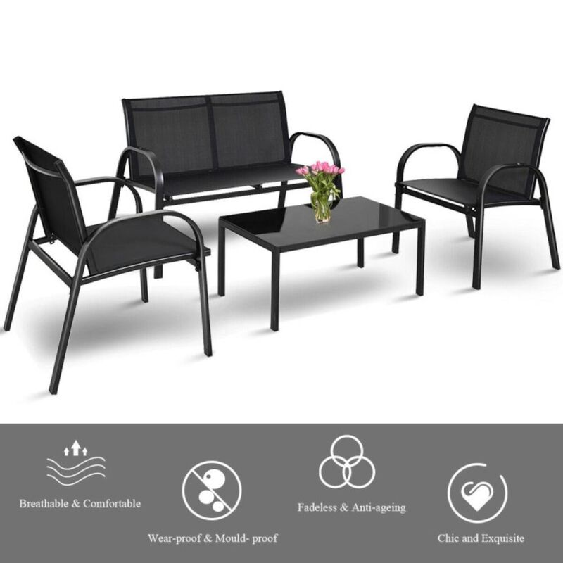 Hivvago 4 Pieces Patio Furniture Set with Glass Top Coffee Table